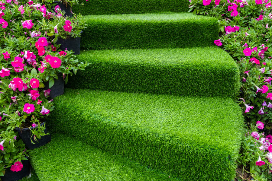 Artificial grass on stairs