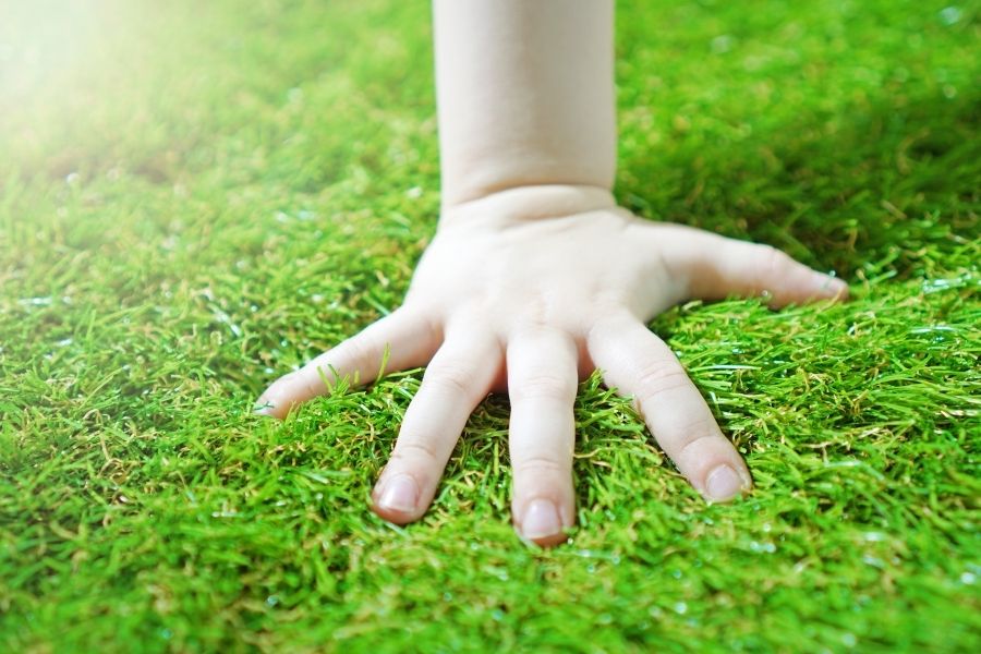 Touching fake grass
